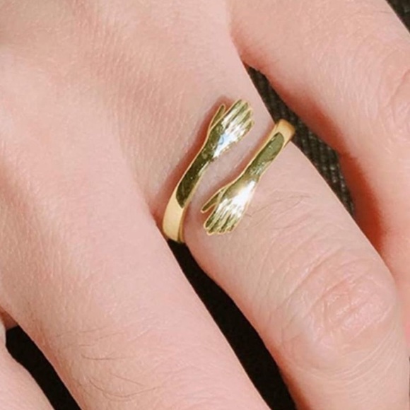 Hugging Hands 14k Gold /925 Ring Adjustable - Picture 2 of 3